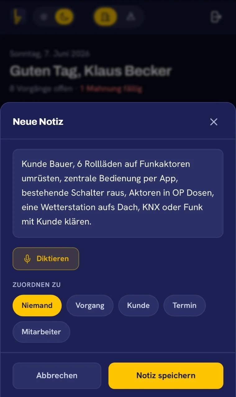 Leyto am Handy – Neue Notiz mit Diktierfunktion: der Baustellen-Zuruf wird zum Angebot